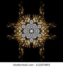 Vector design. Silhouette snow flake sign isolated black, brown and white colors. Graphic element decoration. Snowflake mosaic icon. Flat design. Symbol winter, frozen, Christmas, New Year holiday.
