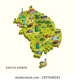 un diseño vectorial simple mapa isométrico 3d de corea del sur