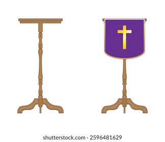 Vector design of a simple tool made of brown wood called a pulpit which is usually used by a preacher or speaker when speaking.