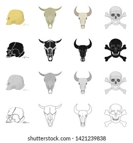 Vector design of skeleton and character sign. Set of skeleton and halloween stock symbol for web.