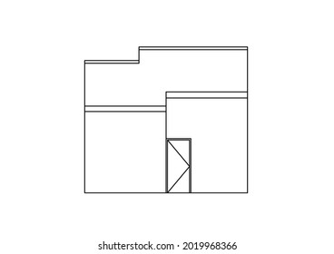 Vector design sketch of a back view of a house with one door