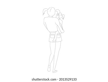 Diseño vectorial de un boceto de una bella madre y su lindo hijo