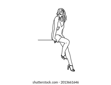 Vector design of a sketch of a beautiful teenage girl sitting on a chair