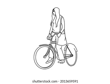 Vector design of a sketch of a beautiful woman on a bicycle