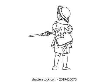 Vector design of a sketch of a child holding an umbrella