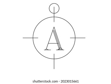 Vector design of a sketch of a circle in which the letter A  is written