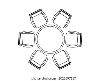 Vector design sketch of a circular table with several chairs facing the table