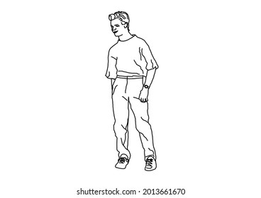Vector design of sketch of a cool and cool posing teenage boy