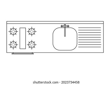 Vector design sketch of a dishwasher and a place for cooking
