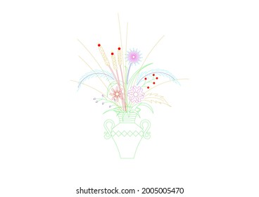 Esbozo de diseño vectorial de una flor en una olla