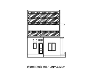 Esbozo de diseño vectorial de la vista frontal de un plano de dos pisos