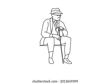 Vector design of a sketch of a grandfather sitting waiting for someone