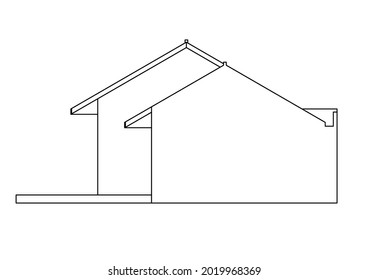 Vector design sketch of a house seen from the side which has two different roofs