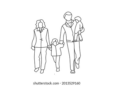 Vector design of sketch of a husband and wife and their two children