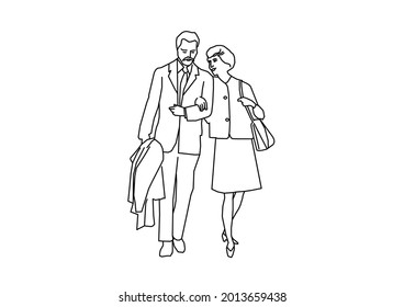 Vector design of sketch of a husband and wife just finished work