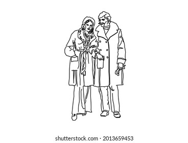 Vector design of sketch of a husband and wife wearing couple clothes