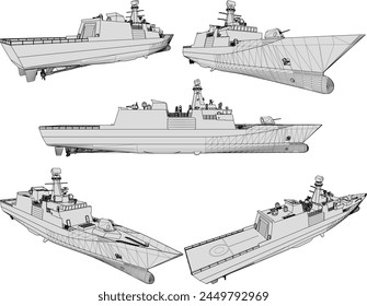 Vektorgrafik Design Skizze Illustration eines Schlachtschiffs voller Waffen für den Weltkrieg
