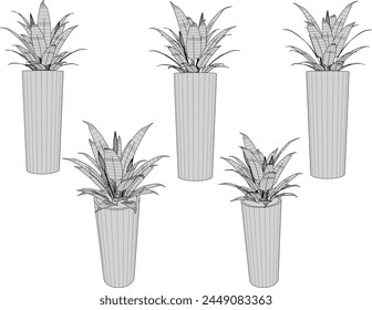 vector design sketch illustration of beautiful ornamental plants in pots for home interior table decoration
