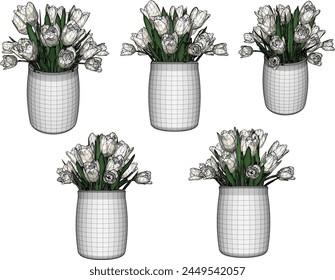 vector design sketch illustration of a beautiful ornamental bonsai plant with broad leaves in a pot for home interior table decoration