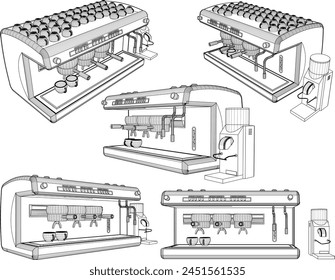 Vektorgrafik-Design-Skizze-Illustration einer Kaffeemaschine zum Servieren in einem Café