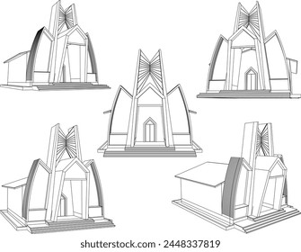 Ilustración de boceto de diseño de Vector, templo moderno de ofrenda minimalista, ofrenda de iglesia sagrada