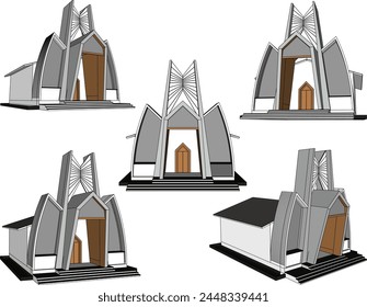 Ilustración de boceto de diseño de Vector, templo moderno de ofrenda minimalista, ofrenda de iglesia sagrada