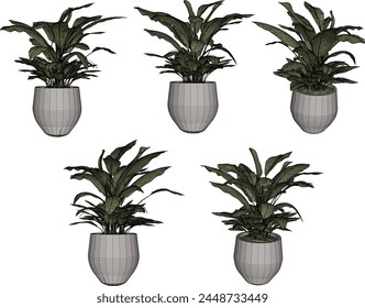 vector design sketch illustration of ornamental plants in pots for home interiors