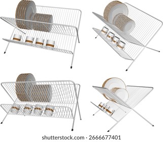 Vector design sketch illustration of a stainless steel plate and glass rack