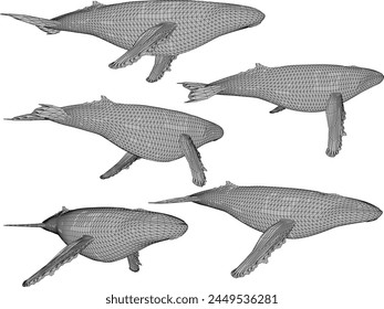 vector design sketch illustration of a whale in the open sea