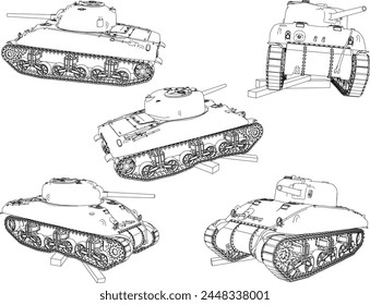 Vektorgrafik Design Skizze Illustration von Weltkrieg Panzer Panzer Kampffahrzeug