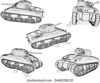 Vektorgrafik Design Skizze Illustration von Weltkrieg Panzer Panzer Kampffahrzeug