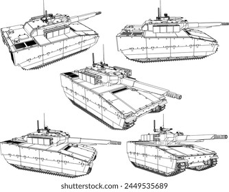 Diseño de Vector boceto ilustración de un vehículo de combate de tanques de guerra mundial con armas de cañón