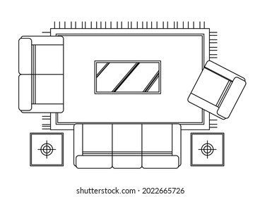 Vector design sketch of living room rug and sofa