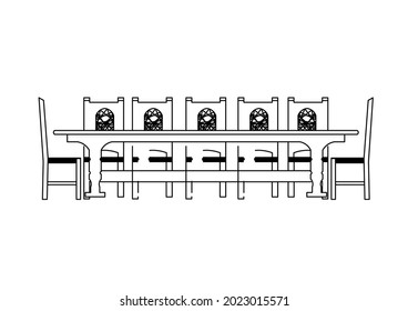 Vector design sketch of a long desk used for office meetings