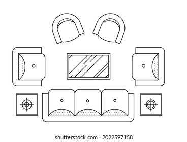 Vector design sketch of a long sofa and some other sofa chairs