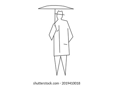 Vector design of a sketch of a man wearing an umbrella