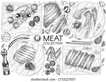 Vector design with sketch meat  illustrations 