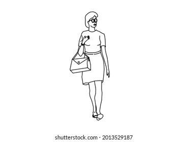 Vector design of a sketch of a mother carrying a favorite bag