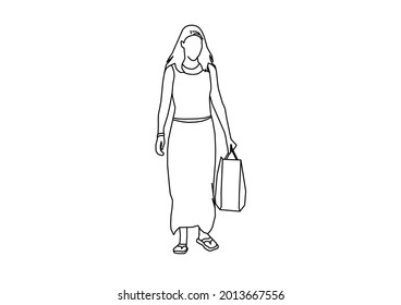 Vector design of a sketch of a mother carrying a shopping bag