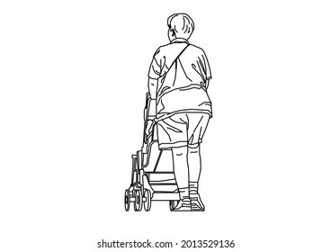 Diseño vectorial de un boceto de una madre y su hijo en un cochecito