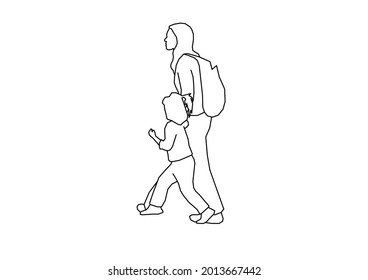 Vector design of sketch of a mother holding her child's hand
