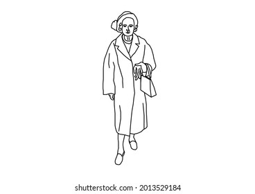 Vector design of a sketch of a mother wearing a long down jacket