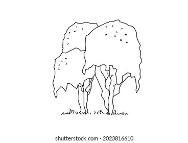 Vector design sketch of ornamental trees or trees placed in the garden
