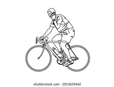 Vector design of sketch of a person cycling while on the phone