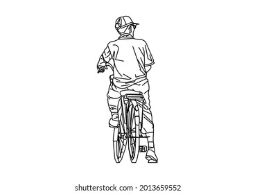 Vector design of a sketch of a person learning to ride a bicycle