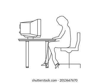 Vector design of a sketch of a person learning to use a computer