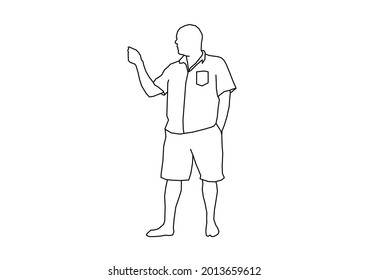 Vector design of sketch of a person pointing to the side