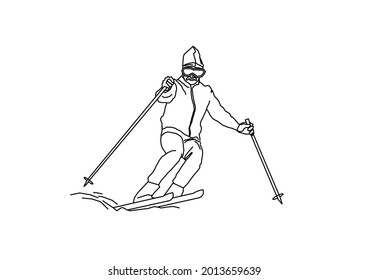 Vector design of a sketch of a person skiing in the snow