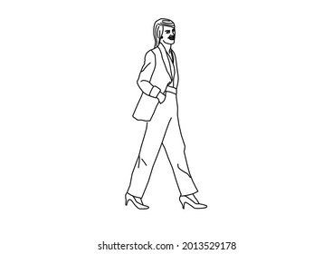 Diseño vectorial de un boceto de una persona caminando y mirando hacia adelante