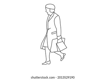 Vector design of sketch of a person walking carrying shopping bags